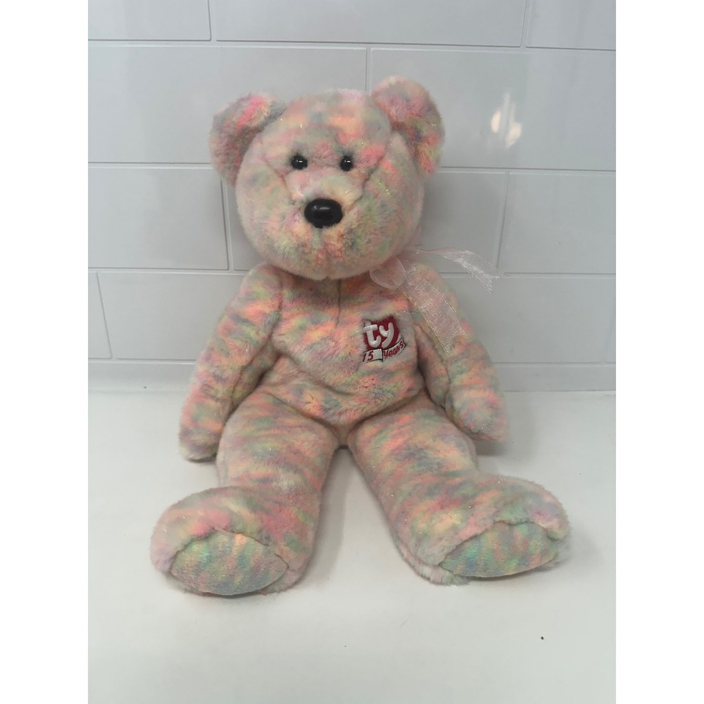 Ty Beanie Buddy 15 Years Anniversary Bear Pastel Tie Dye Plush 14 Inch